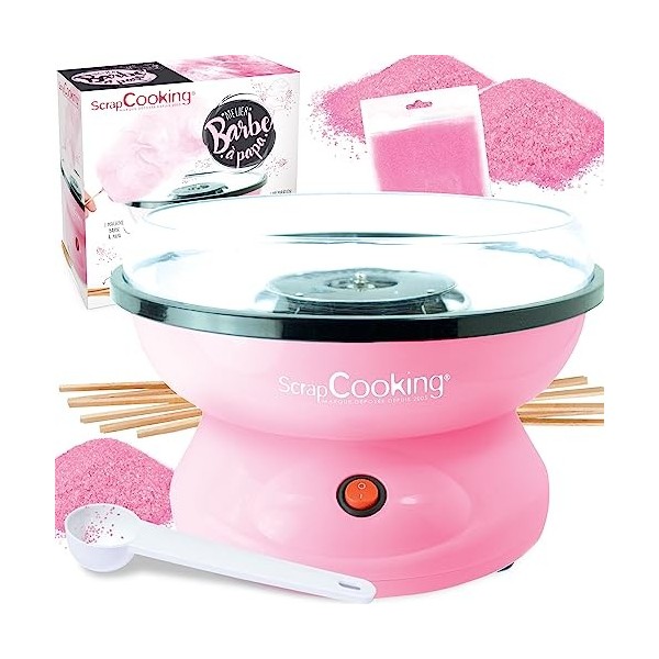 ScrapCooking - Machine Barbe à Papa - Kit Complet pour faire Barbes à Papa Maison : Avec Sucre, Bâtonnets & Cuillère Mesure -