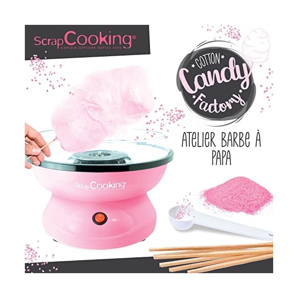 ScrapCooking - Machine Barbe à Papa - Kit Complet pour faire Barbes à Papa Maison : Avec Sucre, Bâtonnets & Cuillère Mesure -