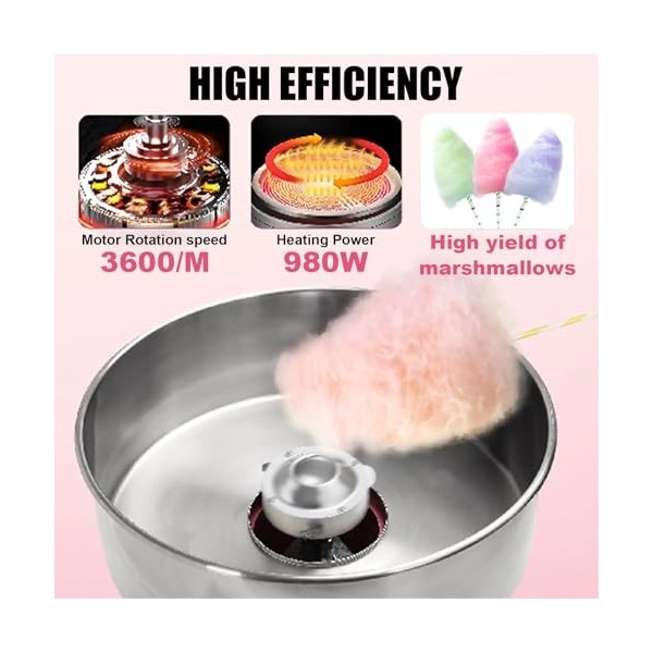 électrique Machine Barbe à Papa, 1000W Machine Barbe à Papa Professionnelle,Barbe a Papa Appareil avec Tiroir - Ø 52 cm, Parf