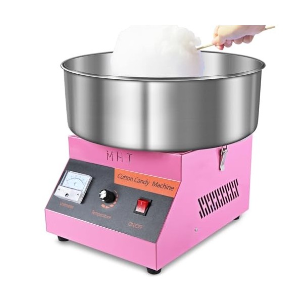 Machine à Barbe à Papa Professionnelle, 1000W Appareil à Barbe à Papa Commercial avec Bol en Inox Alimentaire et Cuillère à S