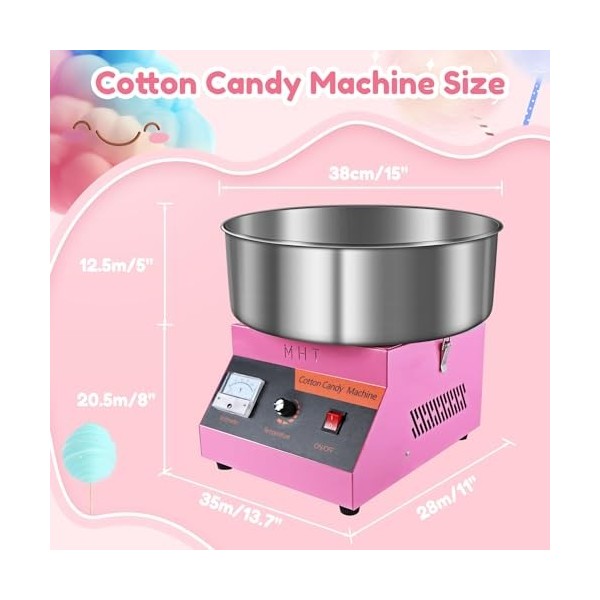 Machine à Barbe à Papa Professionnelle, 1000W Appareil à Barbe à Papa Commercial avec Bol en Inox Alimentaire et Cuillère à S