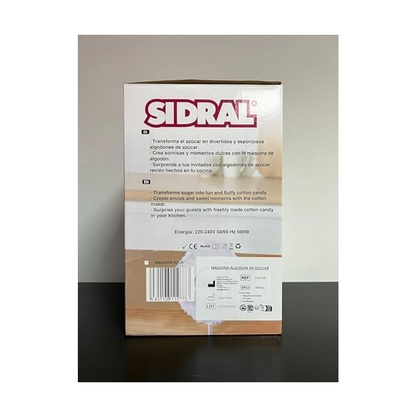 SIDRAL Machine à barbe à papa à la maison - Avec 10 bâtons en bois, cuillère à mesurer, sucre pour machine à coton - Machine 