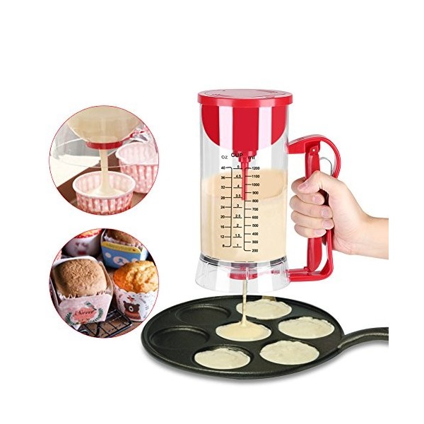 Ejoyous Distributeur de pâte, 1200 ML Électrique Distributeur de Crêpes Et de Petits Gâteaux sans Fil Pancake Cupcake Waffle 