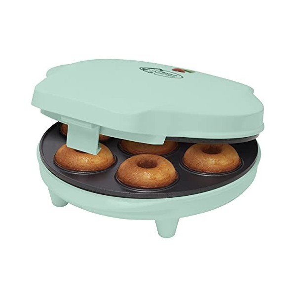 Bestron Appareil à donuts au Design Rétro, Mini-Machine à Donuts pour 7 petits Donuts, inclut Témoin de Cuisson & Revêtement 