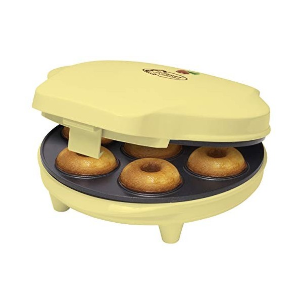 Bestron Appareil à donuts au Design Rétro, Mini-Machine à Donuts pour 7 petits Donuts, inclut Témoin de Cuisson & Revêtement 