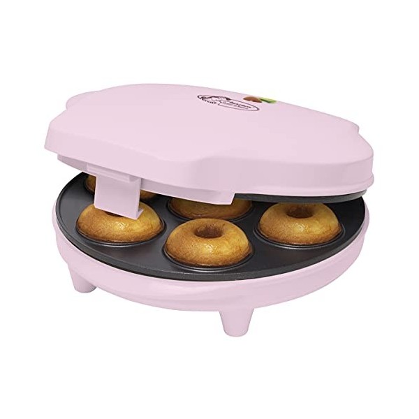 Bestron Appareil à donuts au Design Rétro, Mini-Machine à Donuts pour 7 petits Donuts, inclut Témoin de Cuisson & Revêtement 