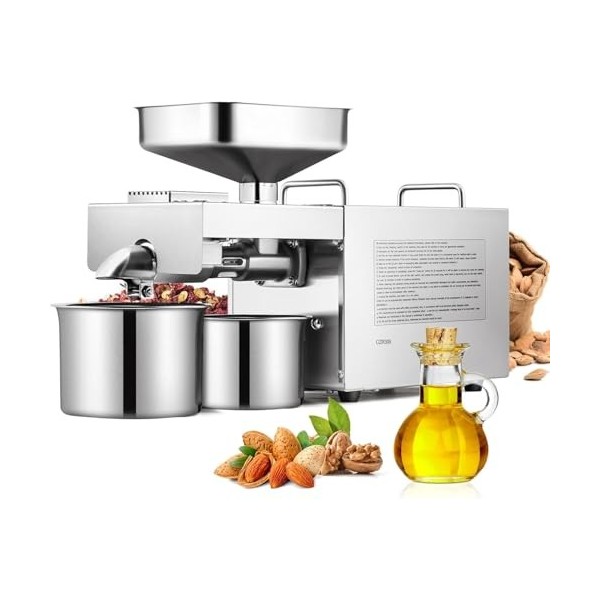 CGOLDENWALL Presse à Huile Électrique 1500W Acier Inoxydable Extracteur dHuile pour Noix Sésame Cacahuètes Graines de Perill