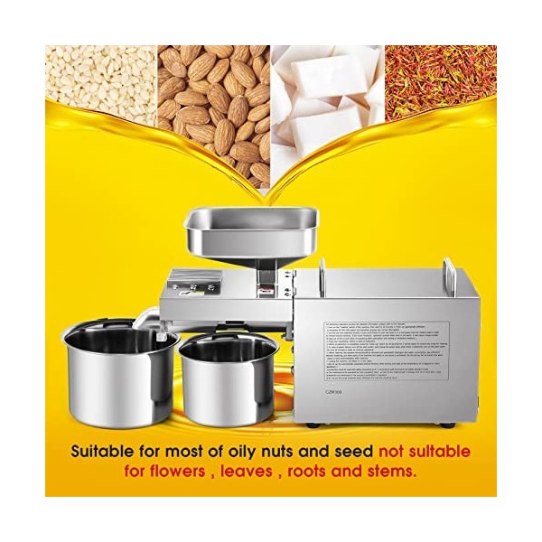 CGOLDENWALL Presse à Huile Électrique 1500W Acier Inoxydable Extracteur dHuile pour Noix Sésame Cacahuètes Graines de Perill