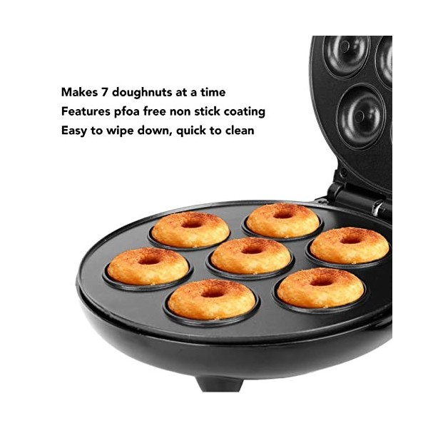 Donut Maker, 1000W Surface Antiadhésive Mini Donut Maker Machine Double Face Heating Electric Donut Maker, Fait 7 Donuts, pou