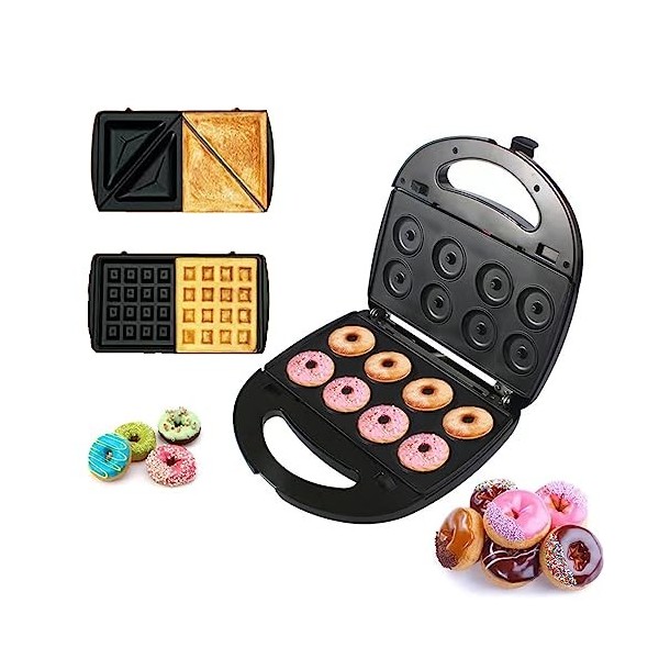Baotkere Donut Maker 3 en 1 gaufre électrique sandwich machine panini Press grill iron set avec 3 interchangeables amovibles 
