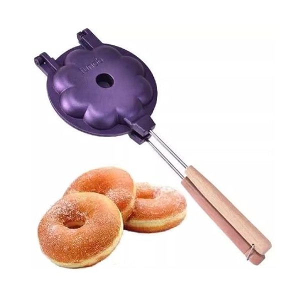 TAMUME Moule à donut en alliage daluminium avec poignées en bois pour cuisson à flamme ouverte