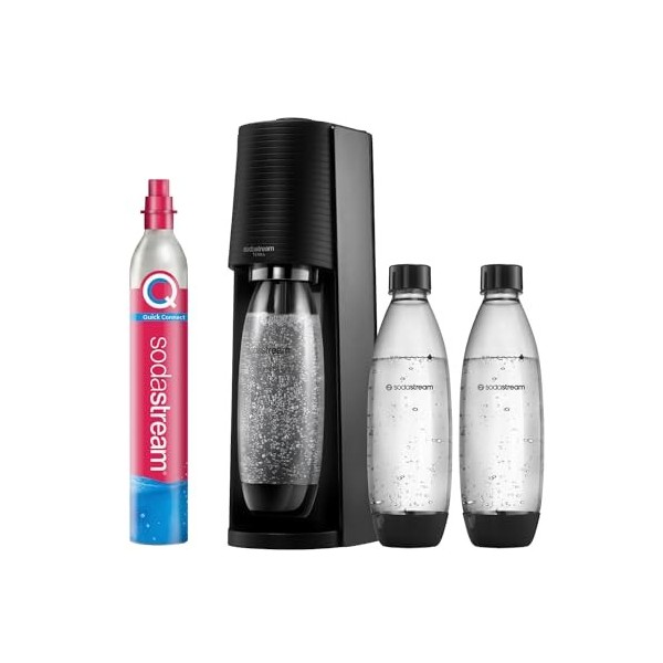 SodaStream Terra Machine à gazéifier avec Cylindre de CO2 et Bouteille en Plastique Lavable au Lave-Vaisselle, Noir, Hauteur 