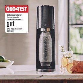 SodaStream Terra Machine à gazéifier avec Cylindre de CO2 et Bouteille en Plastique Lavable au Lave-Vaisselle, Noir, Hauteur 