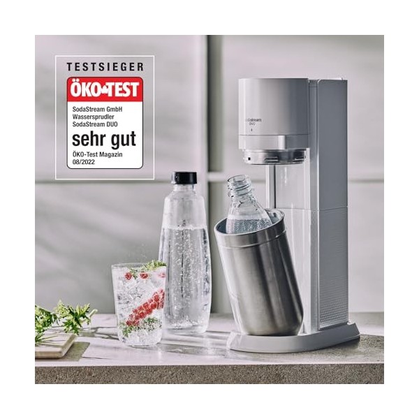 SodaStream Vaporisateur à Eau Duo avec Cylindre CO2, 2 Bouteilles en Verre et 2 Bouteilles en Plastique de 1 l - Blanc - Haut