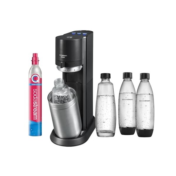 SodaStream E-Duo Machine à gazéifier électrique avec Cylindre de CO2, Bouteille en Verre et 2 Bouteilles en Plastique de 1 l 