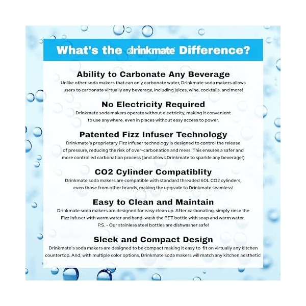 Drinkmate OmniFizz Machine à eau pétillante et soda pour gazéifier toutes les boissons, cylindre de CO2 non inclus, bleu arct
