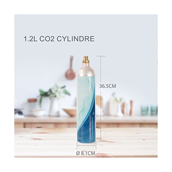 LEVIVO Cylindre CO2 XXL de 1,2 litre, soit la double quantité de CO2, pour 120 litres deau gazeuse, utilisable uniquement av