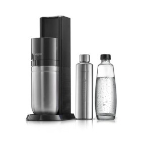 SodaStream Machine à gazéifier Duo avec Cylindre de CO2, 1 Bouteille en Verre de 1 l et 1 Bouteille en métal de 0,8 l, Hauteu