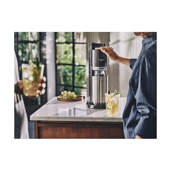 SodaStream Machine à gazéifier Duo avec Cylindre de CO2, 1 Bouteille en Verre de 1 l et 1 Bouteille en métal de 0,8 l, Hauteu
