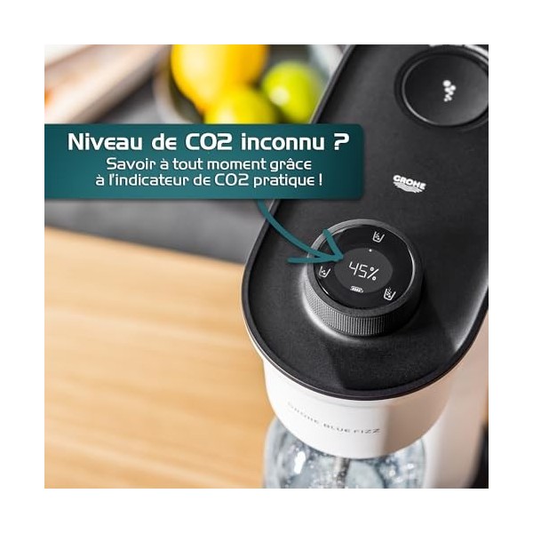 GROHE Blue Fizz Premium Machine à Eau Gazeuse Affichage et Préréglage Niveau CO2, Gazéification une pression , Batterie lith