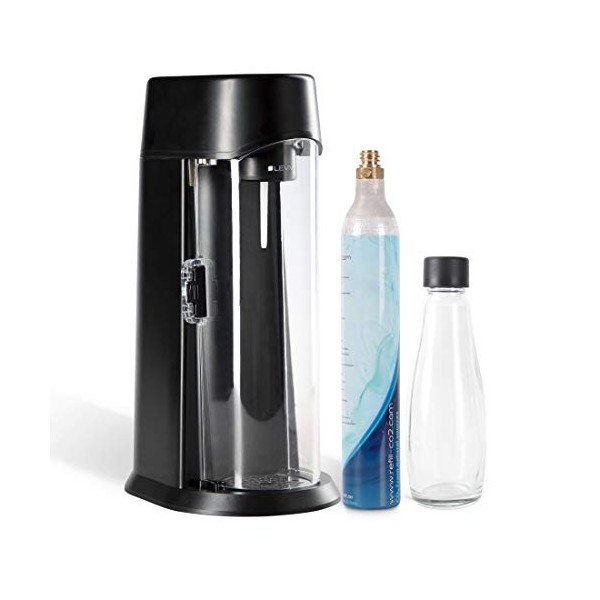 Levivo Machine à Soda WATER fournie avec bouteille en verre et cylindre de CO2, adapté pour les cylindres de CO2 0,6 l et 1,2