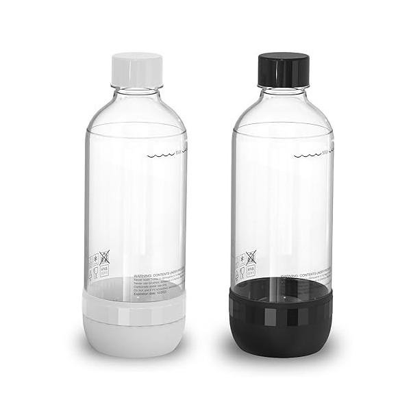 OiDiPi Lot de 2 bouteilles deau gazeuse réutilisables sans BPA de 1 litre pour machine à soda, noir et blanc