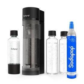 Sodapop Logan Kit de démarrage avec cylindre CO₂, 2 bouteilles en verre 850 et 600 ml et 1 bouteille PET 850 ml , noir mat