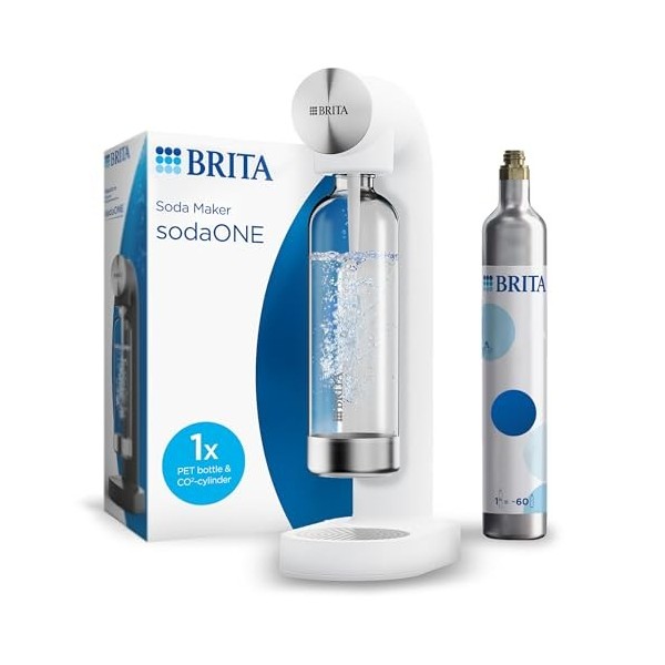 BRITA Machine à eau pétillante sodaONE noire - inclus 1x bouteille en PET 1L et 1x cylindre de CO2 pour gazéifier votre eau