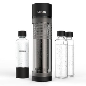 Sodapop Machine à gazéifier Logan, avec 2 bouteilles en verre 850 et 600 ml et 1 bouteille en PET 850 ml , noir mat, haute