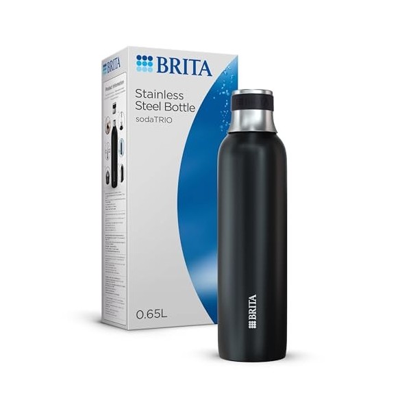 BRITA - Pack de 2 bouteilles en verre sodaTRIO 1L - design élégant avec bouchon en acier inoxydable