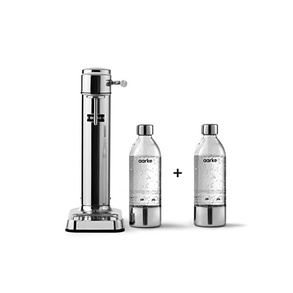 Aarke Carbonator 3, Machine à Soda, Finition Acier + 2 x Bouteilles en PET