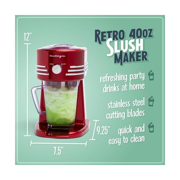 Nostalgia Station Gelées de 1,2 litres Parfaite pour Boissons Slush, Glaces Pilées, Margaritas, Daiquiris, Lames en Acier Ino