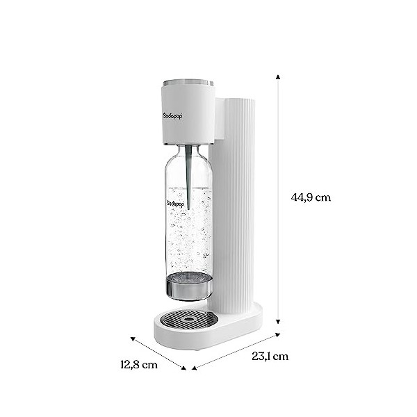 Sodapop Machine à gazéifier Cooper blanche avec 1 bouteille en PET, élégante et peu encombrante, hauteur 44,9 cm
