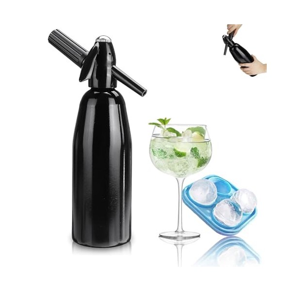 Atldmphic Machine à eau gazeuse portable de 1 L, machines à eau gazéifiée, pour eau gazeuse, cocktails, cartouches de CO2 de 