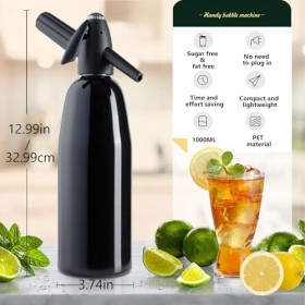 Atldmphic Machine à eau gazeuse portable de 1 L, machines à eau gazéifiée, pour eau gazeuse, cocktails, cartouches de CO2 de 