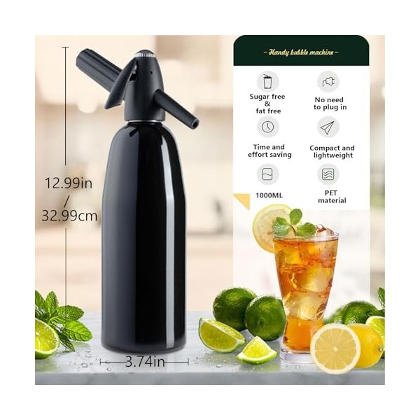 Atldmphic Machine à eau gazeuse portable de 1 L, machines à eau gazéifiée, pour eau gazeuse, cocktails, cartouches de CO2 de 