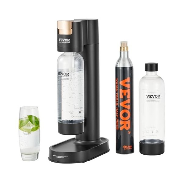 VEVOR Machine à eau gazeuse pour gazéification, machine à eau pétillante et soda avec 2 bouteilles PET de 1 L sans BPA, 1 cyl