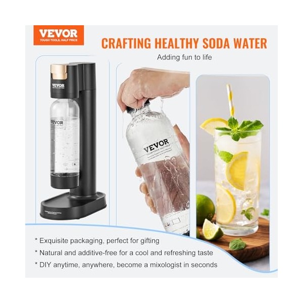 VEVOR Machine à eau gazeuse pour gazéification, machine à eau pétillante et soda avec 2 bouteilles PET de 1 L sans BPA, 1 cyl