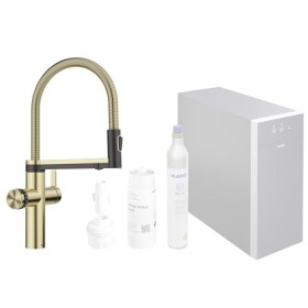 BLANCO CHOICE Icona Robinet de cuisine en acier inoxydable satiné doré | Robinet multifonction tout-en-un | Eau froide en sil