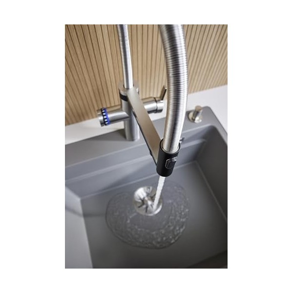 BLANCO CHOICE Icona Robinet de cuisine en acier inoxydable satiné doré | Robinet multifonction tout-en-un | Eau froide en sil