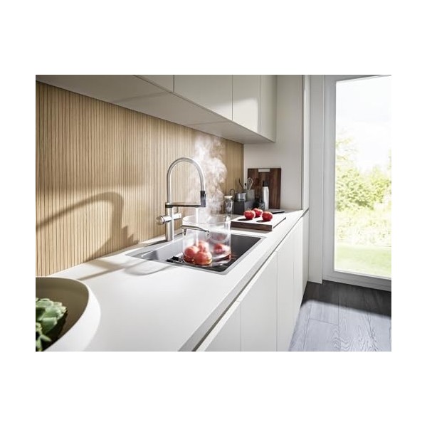 BLANCO CHOICE Icona Robinet de cuisine en acier inoxydable satiné dark steel Robinet multifonction tout-en-un Eau froide calm