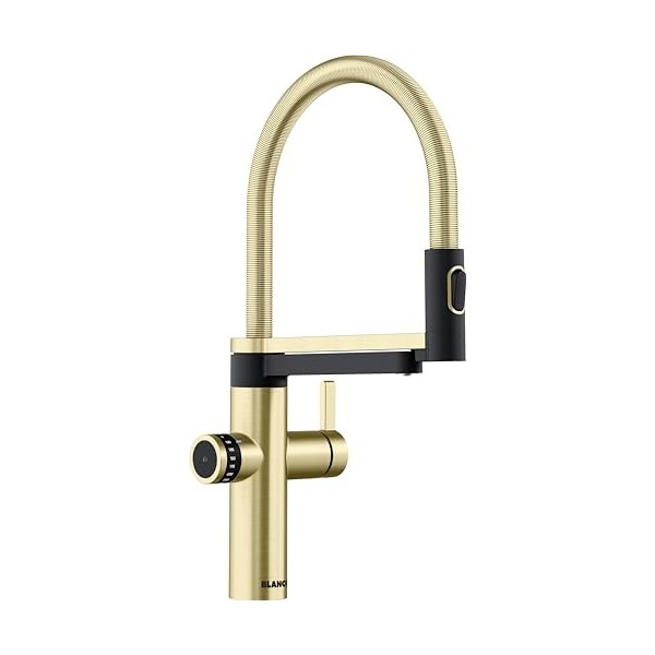 BLANCO drink.filter EVOL-S Pro Satin Gold | Système de traitement de leau | Eau filtrée raffinée | Réglage de la quantité Cl