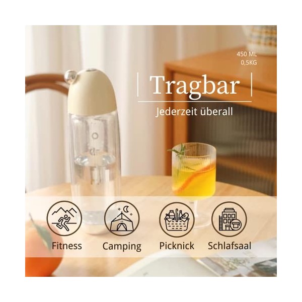 OTE Machine Eau Gazeuse Portable, Double Couche PET Portable Soda Streaming Machine Safe 450 ml Personal PET Machine à Soda a