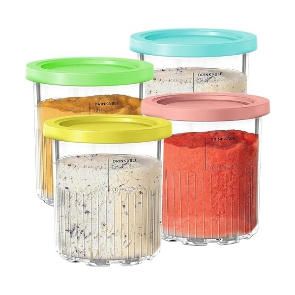 Lot de 4 pintes de rechange avec couvercles pour Ninja Creami Deluxe, compatibles avec les machines à crème glacée NC500 Seri