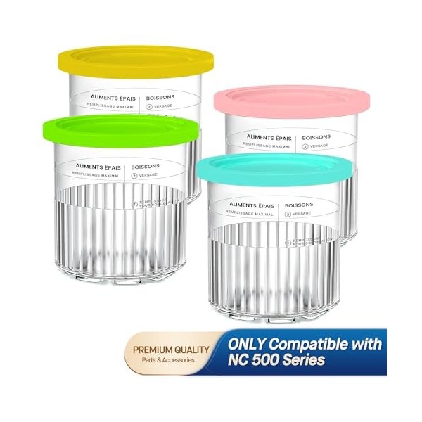 Lot de 4 pintes de rechange avec couvercles pour Ninja Creami Deluxe, compatibles avec les machines à crème glacée NC500 Seri
