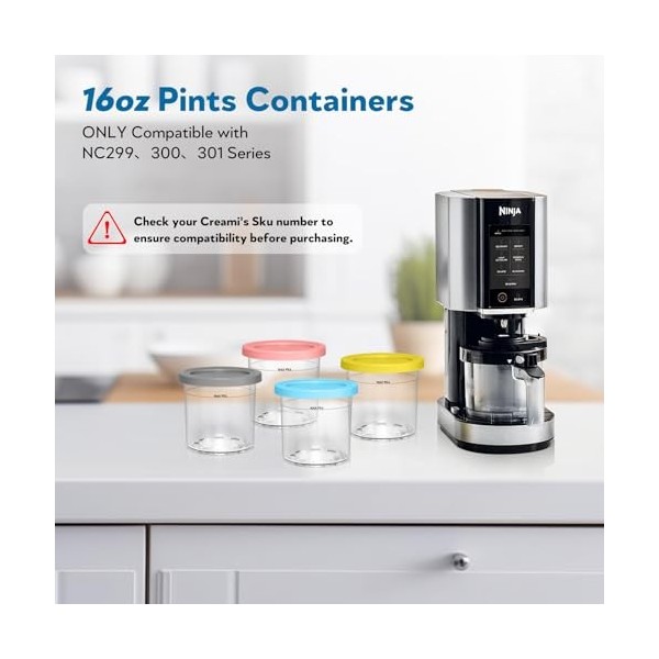 vione Creami NC300EU Lot de 4 récipients pour sorbetière Ninja Creami NC300EU, compatibles avec les sorbetières Ninja NC299EU