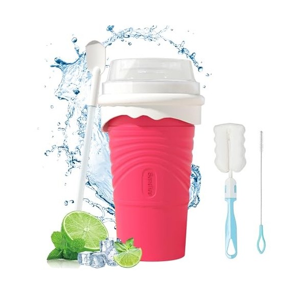 SCBOY Slushy maker,Glace à pétrir slushy gobelet,Silicone slushy maker cup,Gobelet à neige avec cuillère à paille et brosse p