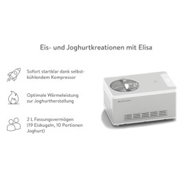 SPRINGLANE Sorbetière et yaourtière Elisa 2,0 L avec compresseur auto-refroidissant 180 W Argent, avec accessoires 