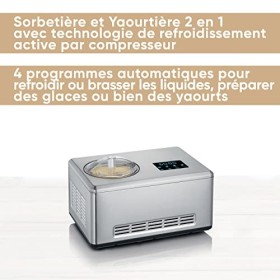 SEVERIN Sorbetière 2-en-1 180 W, Sorbetière électrique et yaourtière avec 2 récipients inclus, Machine à glace avec livre de 