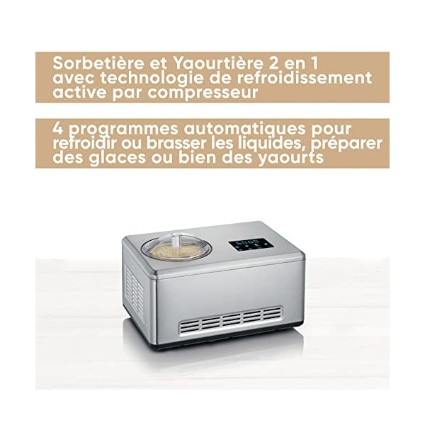 SEVERIN Sorbetière 2-en-1 180 W, Sorbetière électrique et yaourtière avec 2 récipients inclus, Machine à glace avec livre de 